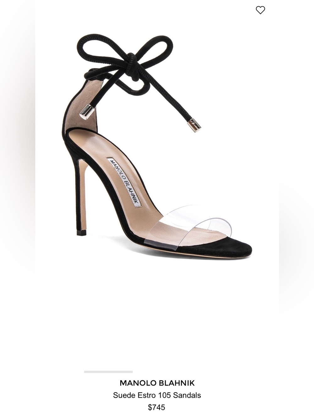 Manolo Blahnik Estro Black Suede Ankle-Tie Stiletto with Clear Toe Strap